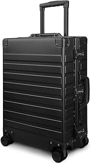 Travelking Multi-size All Aluminum Hard Shell Luggage Case Carry On Spinner Suitcase By TravelKing 20"-28", Black, 28"