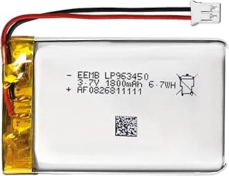 EEMB Lithium Polymer battery 3.7V 1800mAh 963450 Lipo Rechargeable Battery Pack with wire JST Connector for Dashcam and Bluetooth Speaker-confirm device & connector polarity before purchase