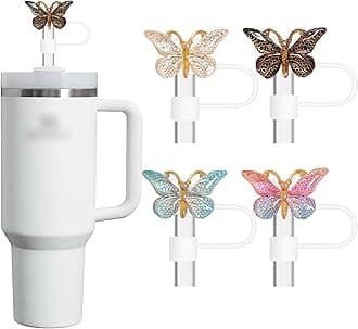 Glitter Silicone Straw Toppers for Stanley Cup 30 40 oz, Reusable Cap Accessories for Simple Modern Tumbler, Cute Straw Cover for Water Bottle (Butterfly)