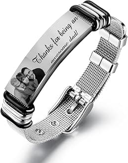 Kaululu Men Bracelet with Photo Name Engraved Personalised Bracelet Stainless...