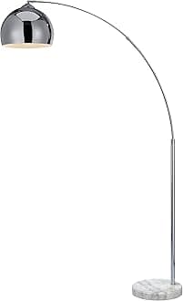 VERSANORA Teamson Home Modern Arc Curved LED Standing Floor Lamp 67 inch Tall Standing Hanging Light, Chrome Finished Shade White Marble Base for Living Room