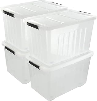 4 Pack Large Plastic Storage Boxes, Large Lidded Storage Bins with Wheels, 70 L