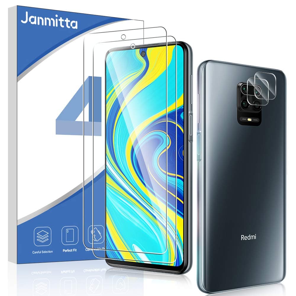 [2+2]Janmitta 2 Pack Screen Protector and 2 Pack Camera Lens Protector for Xiaomi Redmi Note 9S/ Redmi Note 9 Pro Max/Redmi Note 9 Pro,[2.5D Round Edge][9H Hardness][Bubble Free] Tempered Glass [Fit with Most Cases]