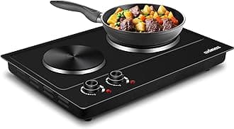 - Hot Plate, 1800W Electric Burner Double Hot Plate for Cooking Countertop Burner with Adjustable Temperature Control, Portable Electric Cast Iron Hot Plates Cooktop, Easy to Clean, Black