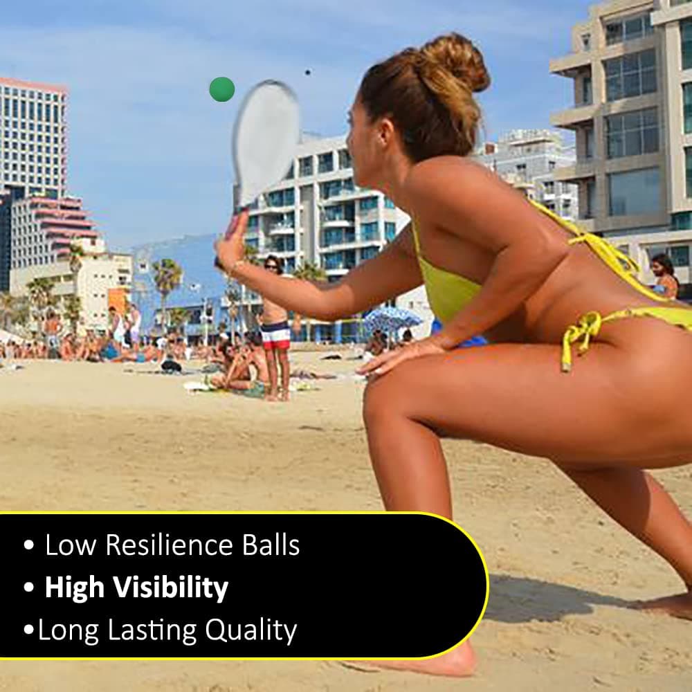 W4W Kadima Beach Paddle Ball Racket Set - Bundle Pack Includes 4 Balls & 2 Paddles