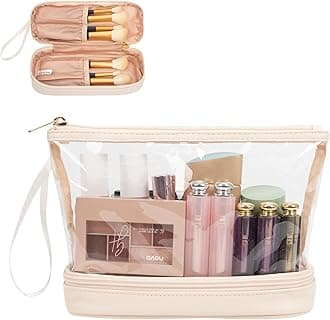 Ethereal Clear Makeup Bag, Cream Small Cosmetic Bag Travel Makeup Bag for Women TSA Approved Toiletry Bag Portable Makeup Pouch