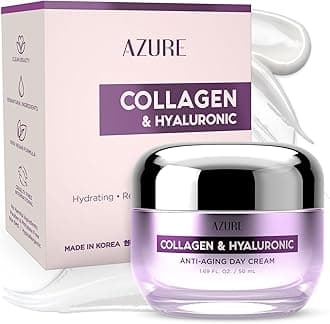 Azure Cosmetics Collagen & Hyaluronic Anti Aging Day Cream - Hydrating, Renewing & Toning | Reduces Wrinkles, Creases & Fine Lines | Locks in Moisture Revitalizing Skin | Made in Korea - 50mL