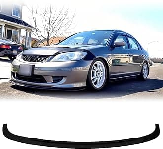 Front Bumper Lip Chin Spoiler, Compatible with 2004-2005 Honda Civic Coupe Sedan, A-Spec Style PU Front Lower Splitter Protector, Unpainted Black, 1PC
