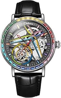 Men's Automatic Mechanical Watch Sports Style Double-Sided Hollow Design Luminous Pointer Stainless Steel Strap