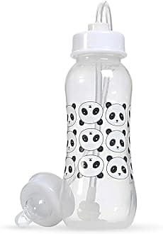 Hands-Free Baby Bottle - Anti-Colic Nursing System 9 oz Baby Bottle with Fast Flow Nipple/Teat 3m+ with Tube Straw Feeding System for Toddler (1 Pack - Panda)