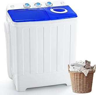 Portable Washing Machine Twin Tub - 28lbs Compact Washer (18lbs) and Spinner Dryer (10lbs) Combo with Drain Pump - Semi Automatic Washing Machine for Apartments, Dorms, RVs, Camping - Blue