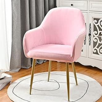 Highdi Soft Velvet Dining Chair Covers Solid Color Stretch Curved Back Chair Slipcovers with Armrest, Vanity Swivel Armchair Cover Removable Washable for Bedroom Party Hotel (Pink,2 PCS)