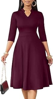 Nmoder Casual Dresses for Women Semi Formal Fit and Flare 3/4 Sleeve A-line Church Work Dress with Pockets