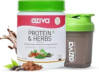 OZiva Protein & Herbs for Women to Reduce Body Fat, Manage Weight & Metabolism |23g Whey Protein, No Added Sugar, Certified Clean 453gm (Chocolate + Shaker)