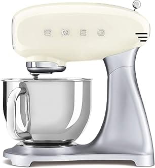 Smeg Smf02Cruk, 50’S Retro Style Stand Mixer With 10 Variable Speeds, 4.8 L Stainless Steel Bowl, Safety Lock When Mixing, Includes Wire Whisk, Flat Beater, Dough Hook, Cream, 1 Year Warranty