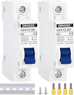 DC Circuit Breaker dz47 1P 6Amp 500V DC MCB Short Circuit Protection Disconnect Switch Isolator for Solar Panel Battery UPS Inverter Photovoltaic PV System