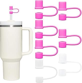 Straw Cover Caps, Straw Toppers for 10MM/0.4inch Straws, Food Grade Silicone, 12pcs-Basic-HotPink