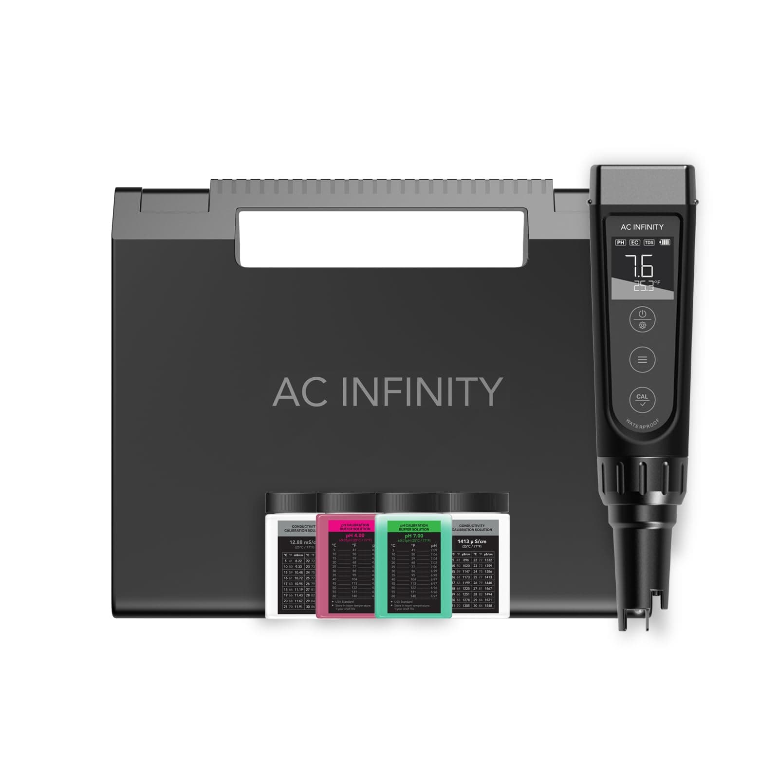 AC Infinity Hydroponics Meter PRO Kit High Precision Digital pH Pen with ±0.01pH Accuracy and Replaceable Probe All-in-One Temperature Salinity EC TDS pH Meter Hydroponics Garden Aquarium Pool