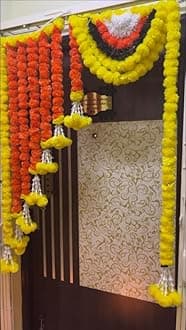 Handmade Garland Toran Hanging for Door Decoration With Gendha, Bells and Rajnignadha - Wedding/Festival Style (Style Toran+8R) - Multicolor, 152 Cm