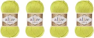 Alize Hand Knitting Yarn 100% Microfiber Acrylic Yarn Diva Silk Effect Thread Crochet Art Lace Craft Lot of 4 skeins 400gr 1532yds (109)