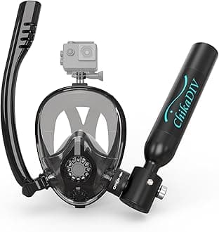 Mini Scuba Tank with Sub-Mask, 0.5L Lung Tank with Snorkel Mask Small Pony Bottle Backup with Full-face Mask Underwater Breath System Up to 10 Minutes K2 A1 Black
