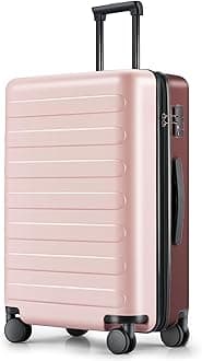 NINETYGO Medium Checked Luggage 24 Inch, Checking In Luggage with Smooth Spinner Wheels, Lightweight, Hard Shell PC Suitcase, Lightweight Travel Luggage, TSA Approved (Pink+Red, Rhine Basic)