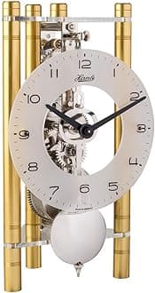 Hermle 23025500721 Lakin Triangular Table Clock - Gold with an Arabic Glass Dial & Silver pendulum
