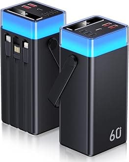 Power Bank 60000mAh 22.5W Fast-Charging Portable Charger with Built-in Cables for iPhone 16/15/14/13, Xiaomi, Travel Camping Outdoor​