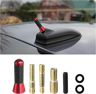 Car Short Antenna, 1.37" Aluminum Radio Antenna Replacement, Carbon Fiber Antennas Kit with Screws, AM/FM Roof Mount Car Radio Reception Antennas Mast for Most Cars SUVs (Red)