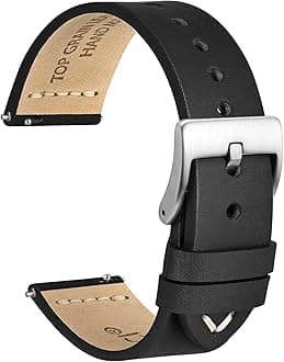 Old-fashioned Watch Band, Top Grain Leather, French Wax Thread, Quick Release, Stainless Steel Buckle, Replacement Strap for Men, Band Width 17mm 18mm 19mm 20mm 21mm 22mm 24mm