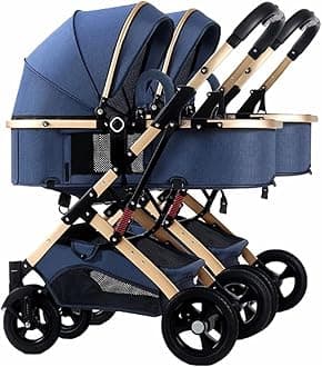 YCKEGEW Double Stroller for Toddlers Side by Side,Two-Way Baby Stroller Twins Pushchair-Detachable,High Landscape Seat and Adjustable Canopy (Color : Blue)