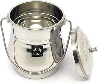 NYRA® Stainless Steel Milk Pot/Container with lid | Flat Bottom dolu for ghee, Oil, Curd, Grains, pulses | dolchi for Milk (1.6 Cylindrical, 1, Stainless Steel Multipurpose Container)