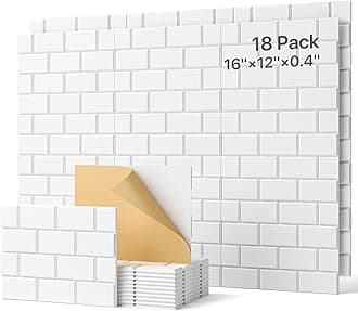 18 Pack Acoustic Panels Self-adhesive, High Density Soundproof Wall Panels, 16"×12"×0.4" Sound Proof Panels for Walls, Upgraded Brick Sound Absorbing Panel for Door, reccording Studio, Ceiling White