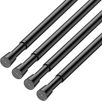 AIZESI Spring Tension Rods Adjustable Tension Curtain Rod Small Tension Rod No Drilling Expandable Spring Loaded Curtain Tension Rod（Black,18" to 28"-4Pcs)