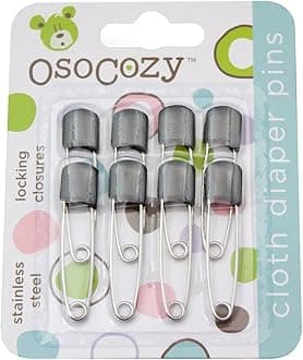 OsoCozy Diaper Pins - (Black) - Sturdy, Stainless Steel Diaper Pins with Safe Locking Closures - Use for Special Events, Crafts or Colorful Laundry Pins, 8 Count (Pack of 1)