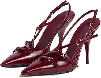 Slingback Kitten Heels for Women Pointed Toe Stiletto Low Heels with Buckle Strap Heeled Pumps Sandals