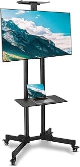 Mobile TV Stand Rolling TV Cart for 32-65 Inch,Height Adjustable Floor TV Stand,Lockable Wheels&Removable Shelf for LCD LED 4K Flat Curved TV,110 lbs,Max VESA 600x400mm,180x76x56cm,Black