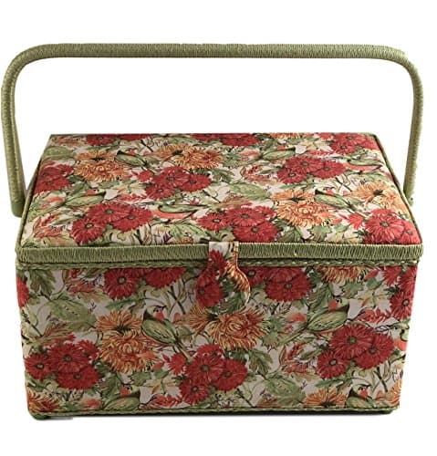 Dritz St Jane Extra Large Rectangle Sewing Basket (X-Large 15-1/4 x 10-1/4 x 8-3/4, Finch and Floral Print)