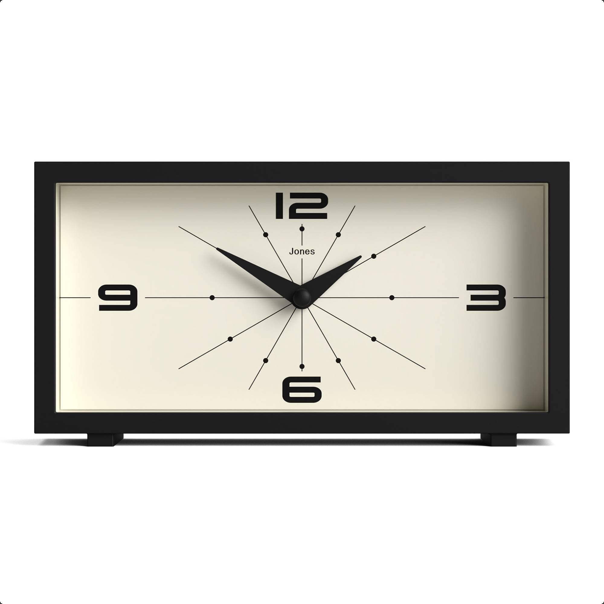 Odeon Desk Clock | Modern Rectangular Design | Black | Stylish Retro Look for Shelf, Table, Mantel or Bedside