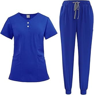 BDNXTV Scrubs for Women Set Fall Medical Uniform Stretch V-Neck Scrub Top Jogger Pant with Pockets