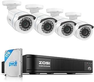 ZOSI H.265+ Full 1080p Home Security Camera System Outdoor Indoor, 5MP-Lite CCTV DVR 8 Channel with AI Human Vehicle Detection, 4 x 1080p Weatherproof Surveillance Camera, 80ft Night Vision, 1TB HDD