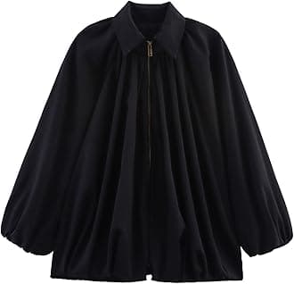 FindThy Women’s Puffed Bomber Jacket Trendy Lapel Collar Long Batwing Sleeve Front Zip Oversized Shirts