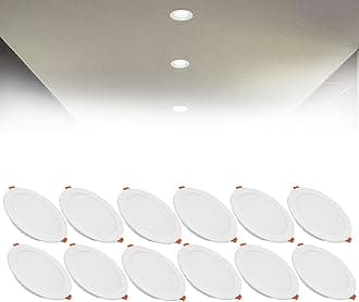 18W LED Recessed Ceiling Spotlights, 6000K Cold White Ultra Slim Panel Light, Cut Φ150-160mm, AC110-240V Round Downlights for Living Room Office, 12 Pack