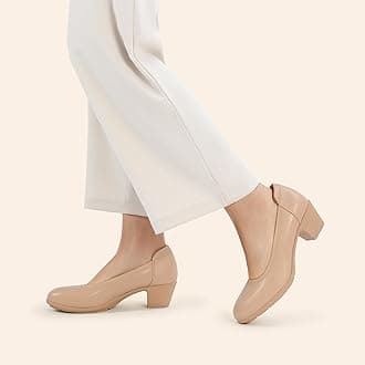 DREAM PAIRS Women's Low Chunky Heels Comfortable Block Work Pumps Closed Round Toe Dress Shoes for Office Business