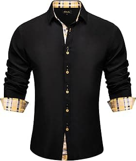 DiBanGu Men's Dress Shirt Long Sleeve Casual Button Down Shirts Regular Fit Inner Contrast Shirt for Business Party