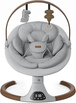 Baby Swings for Infants, Monamii Baby Swing, Bluetooth Infant Swing with Music Speaker, 5 Speeds and Remote Control, Indoor & Outdoor Use (Light Grey)