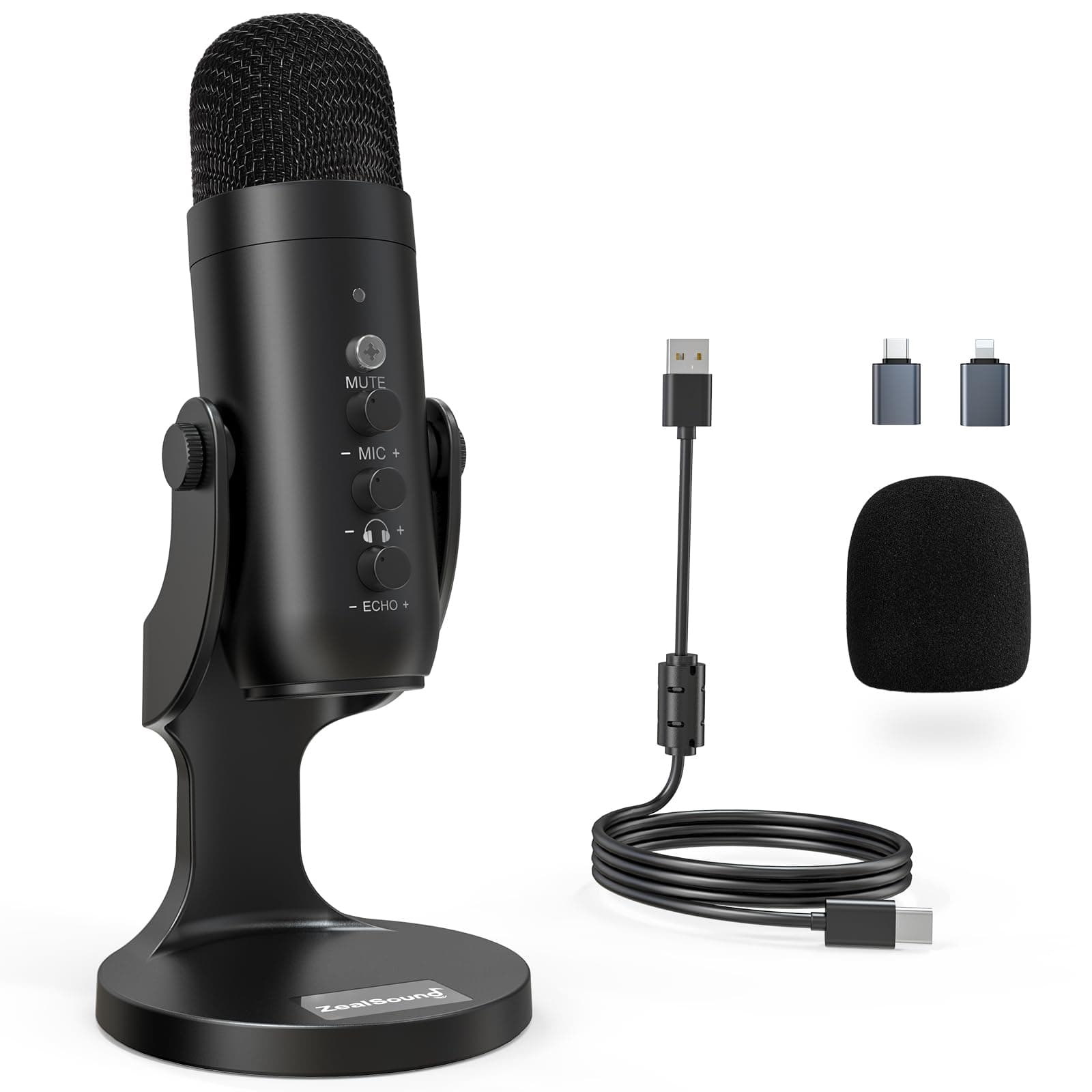 ZealSound USB Microphone, Condenser Computer PC Mic, Plug & Play Gaming Microphones for PS 4 & 5. Headphone Output & Volume Control, Mic Gain Control, Mute Button for Vocal, YouTube Podcast on Mac & Windows (Black)