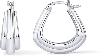 14K Gold Plated 925 Sterling Silver Posts Geometric Hoop Earrings for Women | Trendy Geo Long Oval U-Shaped Link Triangle Huggie Hoops Earring