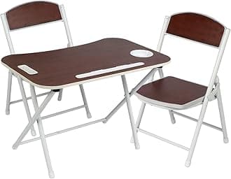 The Tickle Toe Kids Foldable Study Table and Chair Set | 1 Table + 2 Chairs | Brown | Toddler Desk for Study Play Dining | Age 2-5 | MDF & Metal Frame | Space-Saving Design | Made in India
