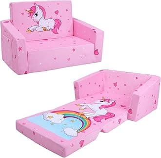 Foldable Kids Sofas Couch 2 in 1 Children Convertible Sofa to Lounger Flip Open Toddlers Sofa Bed
